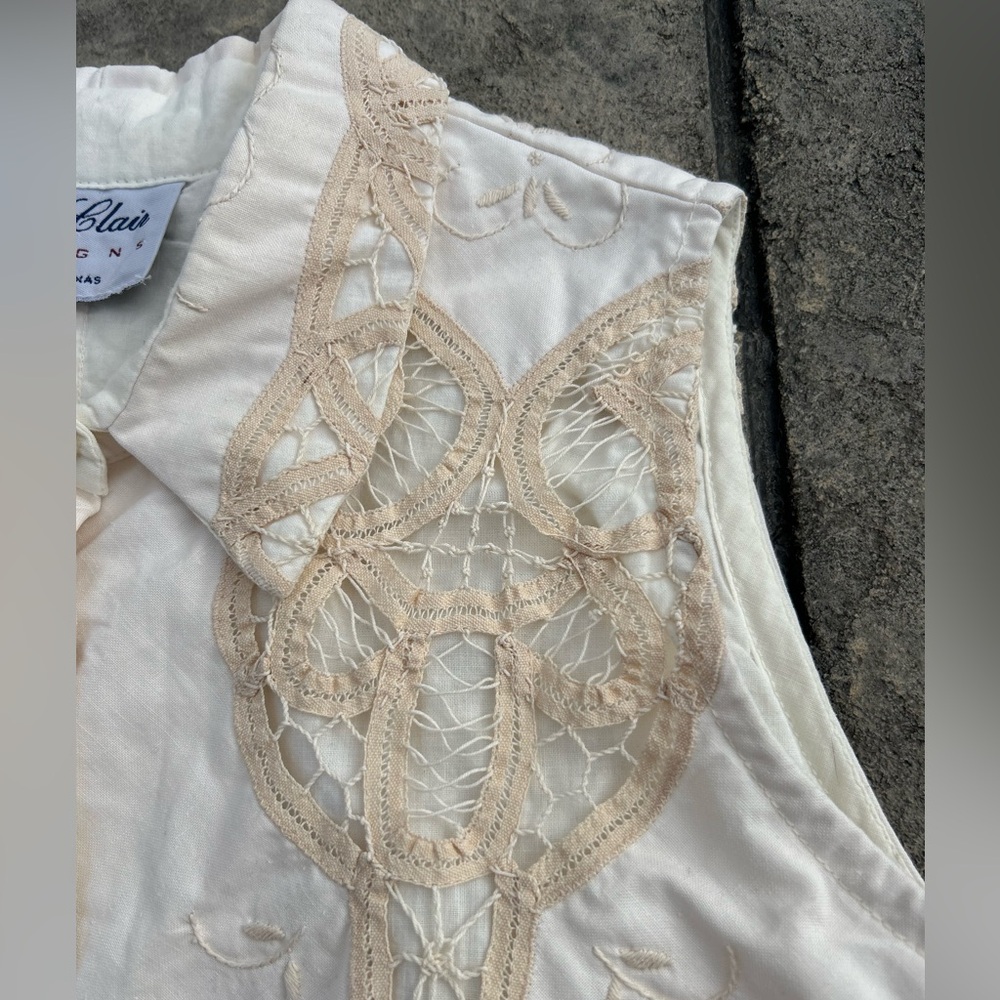Vintage E. Clair Designs Austin Texas Cream Crochet Lace Western Blouse Xs S View 3